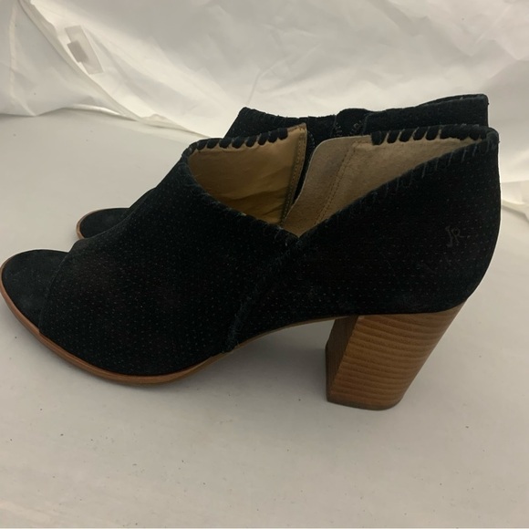 Jack Rogers Black Peep Toe Heeled Suede Side Zip Booties - Picture 12 of 14